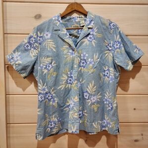 Vintage Classic Elements Tropical Floral 100% Cotton Button Up Top